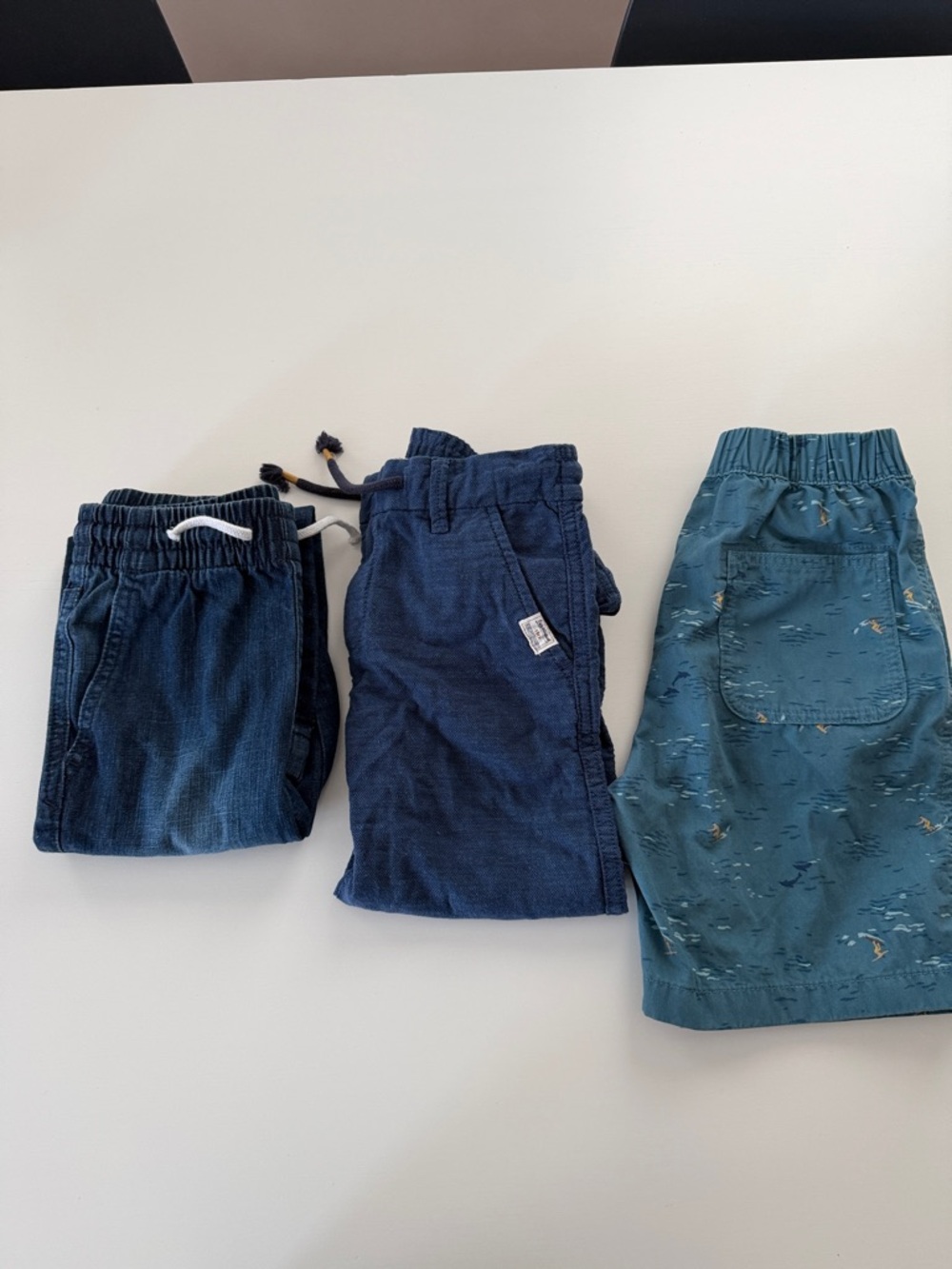 Set of H&M Boy Blue Jogger Jeans + Blue soft roll-up pants + Uniqlo blue shorts